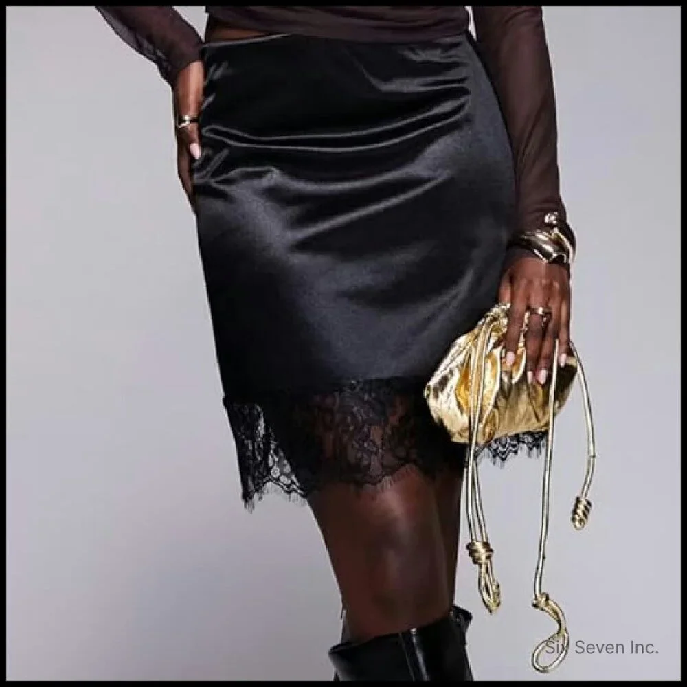 Satin Lace Trim Slip Skirt Y2K Fairy Mini A-Line Low Waist Chic